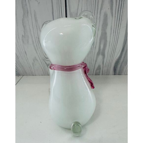 RARE Vintage Murano Cenedese Art Glass White Cat w Pink Scarf Glass Figurine - Picture 4 of 9